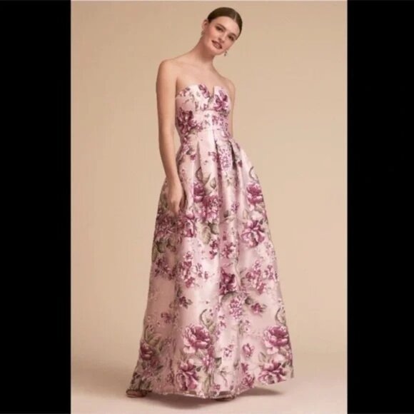 Anthropologie BHLDN Merritt Purple Floral Textured Strapless Gown Dress Sz 6 154 - Picture 2 of 15